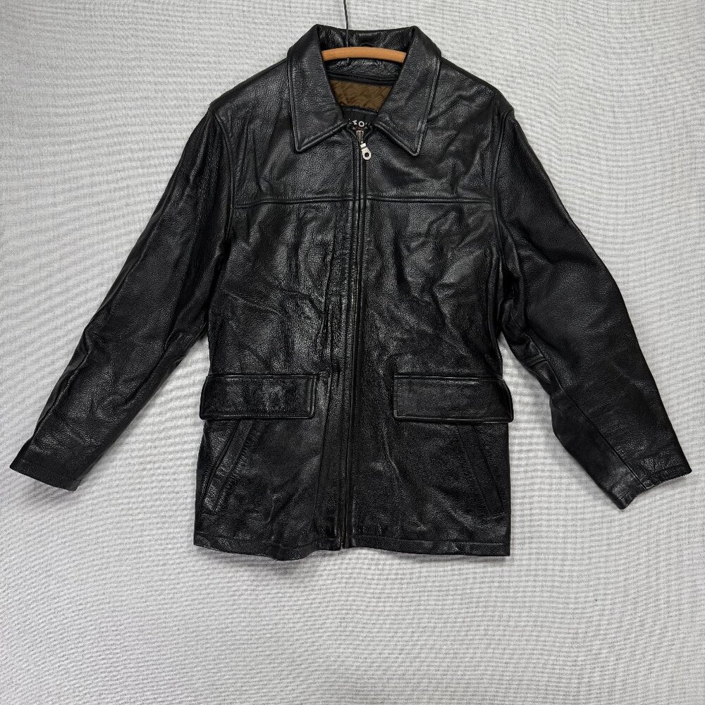 Vintage Wilsons Leather Black Jacket Full Zip Front Quilted Liner Size S